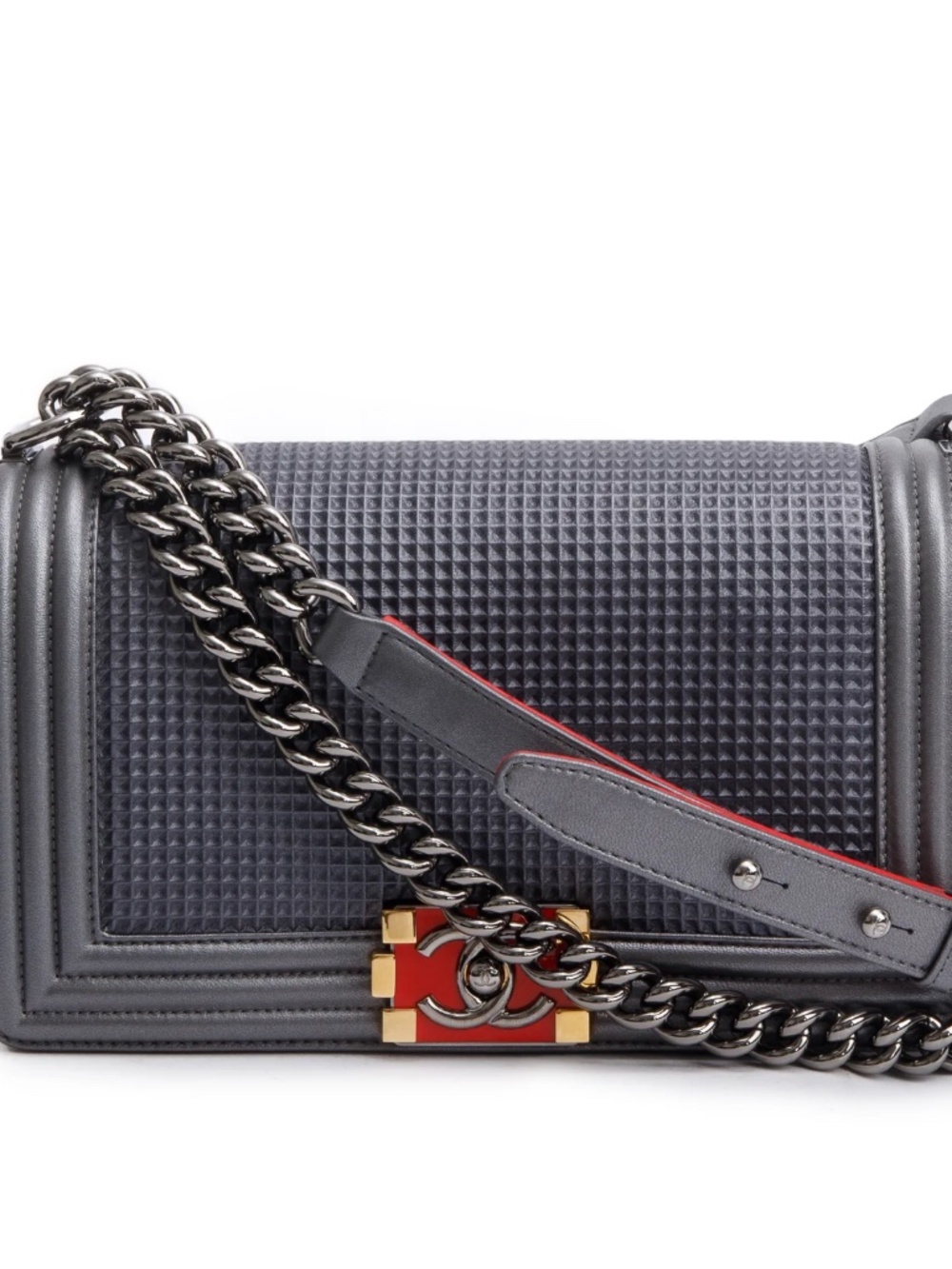 Authentic Chanel Boy Bag - Limited edition metallic grey